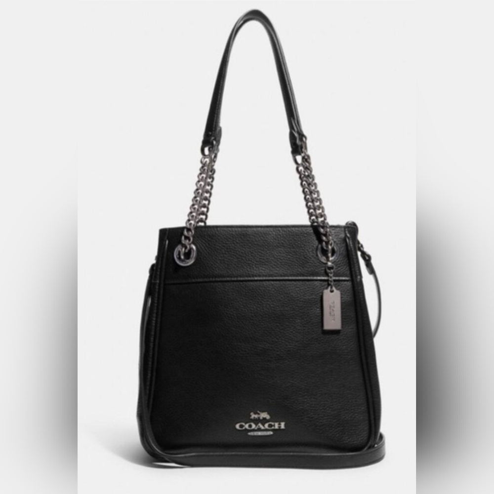 Coach Cammie C8315 Chain Black Leather Bucket Bag Shoulder Purse Crossbody
